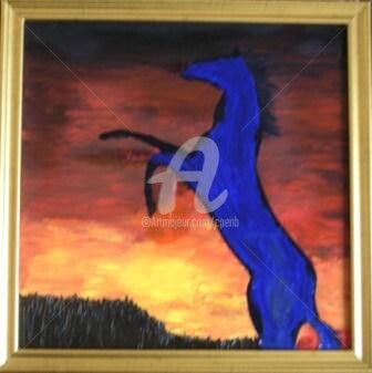 Painting titled "The Blue Horse - 363" by Colette Pennarun, Original Artwork