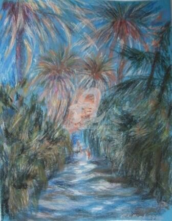 Dessin intitulée "Fireworks over Palm…" par Colette Pennarun, Œuvre d'art originale