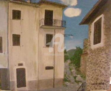 Painting titled "Caporciano Abruzzo…" by Colette Pennarun, Original Artwork, Oil Mounted on Wood Stretcher frame
