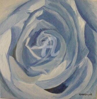 Pittura intitolato "Rose bleue n°2 - 069" da Colette Pennarun, Opera d'arte originale