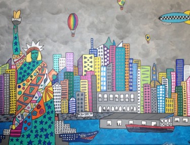 Картина под названием "New York" - Corinne Pirault, Подлинное произведение искусства, Акрил