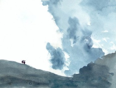 Peinture intitulée "nuages et montagne" par Claire Paul, Œuvre d'art originale