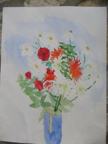 Peinture intitulée "roses,dahlia et ané…" par Claire Paul, Œuvre d'art originale