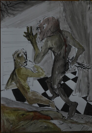 Schilderij getiteld "Murder express" door Cpus, Origineel Kunstwerk, Aquarel