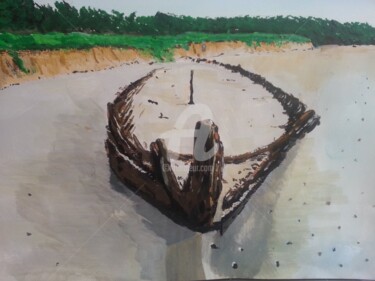 Painting titled "Shipewreck 'W Beach…" by Roachie - The Gallipoli Artist, Original Artwork, Acrylic
