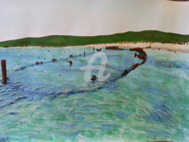 Painting titled "The wrecked Lighter…" by Roachie - The Gallipoli Artist, Original Artwork, Acrylic
