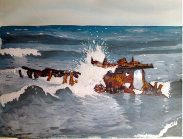 Pintura intitulada "Gully Beach winter…" por Roachie - The Gallipoli Artist, Obras de arte originais, Acrílico