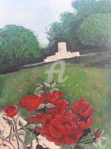 Pintura intitulada "Roses on gravestone…" por Roachie - The Gallipoli Artist, Obras de arte originais, Acrílico