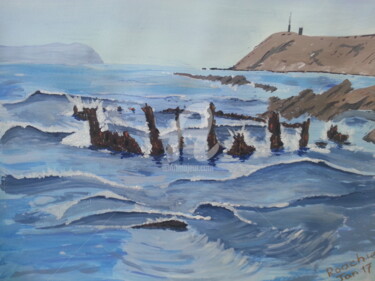 Painting titled "Suval Shipwreck in…" by Roachie - The Gallipoli Artist, Original Artwork, Gouache