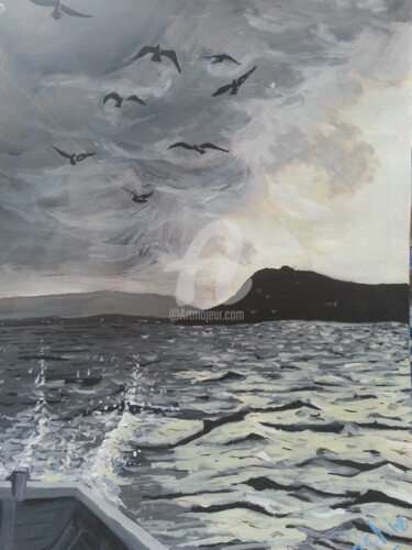 Painting titled "Stormy seas in the…" by Roachie - The Gallipoli Artist, Original Artwork, Gouache