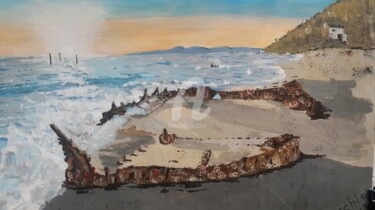Painting titled "A Sandfilled Shipwr…" by Roachie - The Gallipoli Artist, Original Artwork, Acrylic