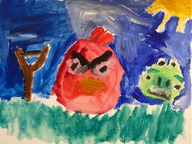 Painting titled "Angry Bird and Pig" by Jessica Crazy Crafts Art, Original Artwork, Acrylic