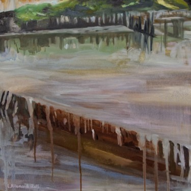 Bassin à huîtres abandonné - Île de Ré Peinture intitulée "Bassin à huîtres ab…" par Crealau, Œuvre d'art originale, Huile