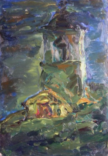 Painting titled "The church in moonl…" by Andrei Semyonov, Original Artwork
