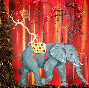 Painting titled "Puissance Élephante…" by Jennifer Létourneau, Original Artwork, Acrylic Mounted on Wood Stretcher frame