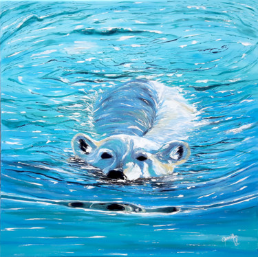 Painting titled "Polar Bear" by Jennifer Létourneau, Original Artwork, Acrylic Mounted on Wood Stretcher frame