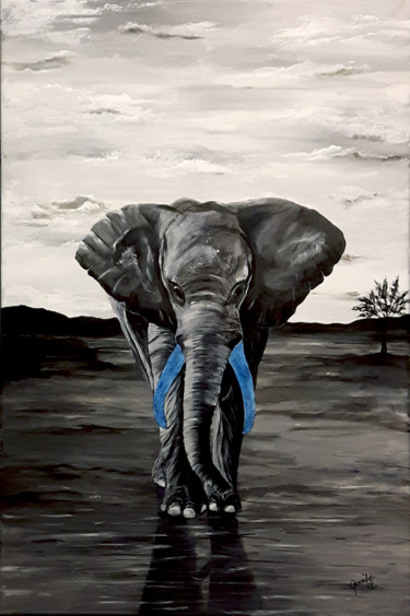 Painting titled "Éléphant" by Jennifer Létourneau, Original Artwork, Acrylic Mounted on Wood Stretcher frame