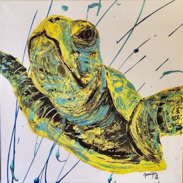 Painting titled "Turtle" by Jennifer Létourneau, Original Artwork, Acrylic Mounted on Wood Stretcher frame