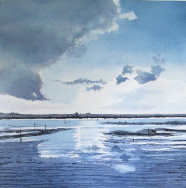 Peinture intitulée "Bord de mer en Bret…" par Paul Giaume, Œuvre d'art originale, Aquarelle