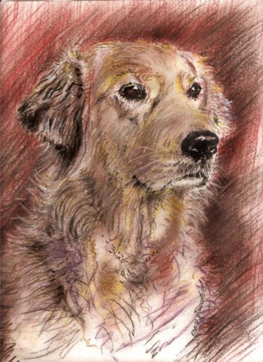 Painting titled "Dog seated" by David Quilliams, Original Artwork