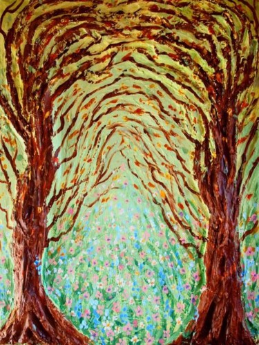 Painting titled "Bluebell Wood Glade" by Andrew Williams, Original Artwork, Oil