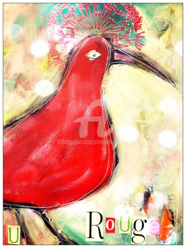 Painting titled "L'oiseau rouge" by Valérie Dupont Roussel Atelier Creative , Original Artwork, Acrylic