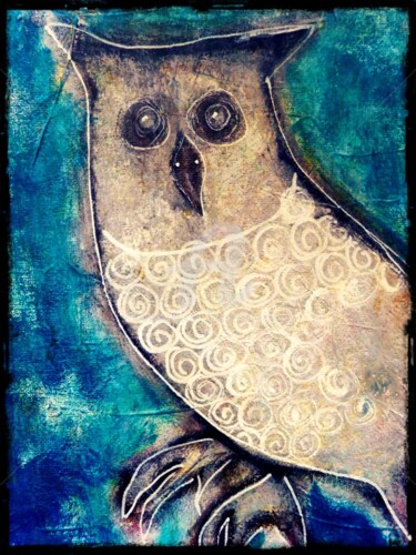 Painting titled "Le hibou" by Valérie Dupont Roussel Atelier Creative , Original Artwork