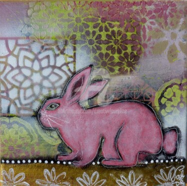Peinture intitulée "Le lapin rose" par Valérie Dupont Roussel Atelier Creative , Œuvre d'art originale