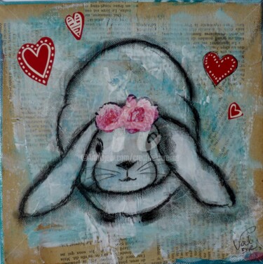 Pintura titulada "Le doux lapin" por Valérie Dupont Roussel Atelier Creative , Obra de arte original