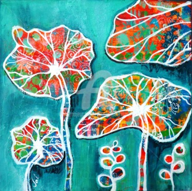 Pintura intitulada "Fleurs de lotus" por Valérie Dupont Roussel Atelier Creative , Obras de arte originais, Acrílico