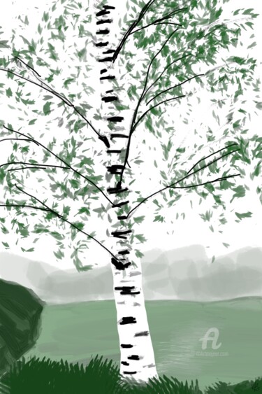 Digital Arts titled "Birch morning" by Vladimir Kononenko, Original Artwork, Digital Painting