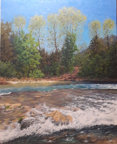Painting titled "bord de rivière" by Jean Bernard Créquis, Original Artwork, Oil