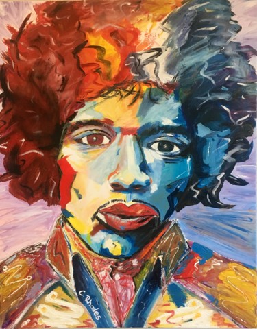 绘画 标题为“Jimi Hendrix Here H…” 由Corbyn Rhodes, 原创艺术品, 丙烯 安装在木质担架架上