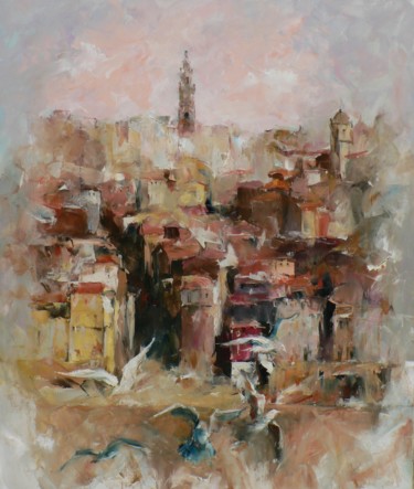 Painting titled "Ribeira - Porto" by Domingos Silva Fonseca, Original Artwork, Oil