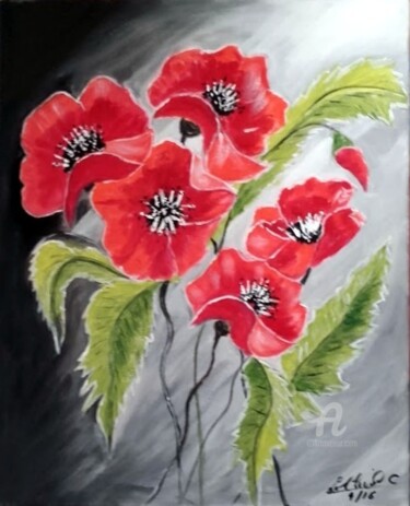 Painting titled "404 - coquelicots" by Crilamb, Original Artwork, Acrylic