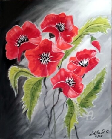 Schilderij getiteld "404 - coquelicots" door Crilamb, Origineel Kunstwerk, Acryl