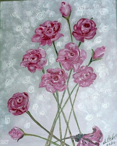 Peinture intitulée "226- roses discreti…" par Crilamb, Œuvre d'art originale