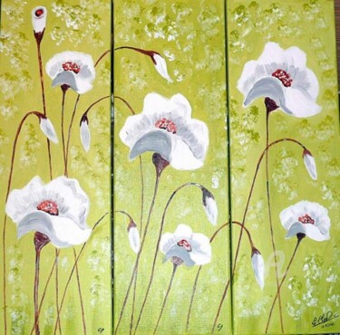 Painting titled "240- coquelicots bl…" by Crilamb, Original Artwork