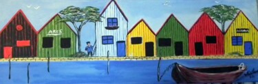 Peinture intitulée "barque aux cabanes" par Crilamb, Œuvre d'art originale
