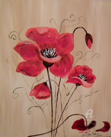 Peinture intitulée "373-3-coquelicots.j…" par Crilamb, Œuvre d'art originale, Huile