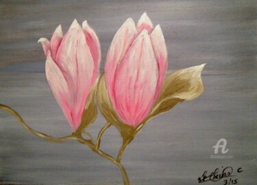 Ζωγραφική με τίτλο "394-fleurs-de-lotus…" από Crilamb, Αυθεντικά έργα τέχνης