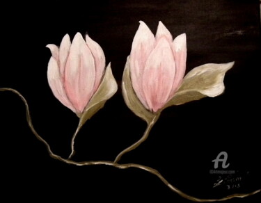 Peinture intitulée "395-noir-lotus-50x4…" par Crilamb, Œuvre d'art originale