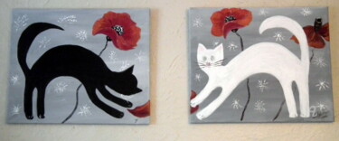 Painting titled "398-duo-chats-noir-…" by Crilamb, Original Artwork, Acrylic