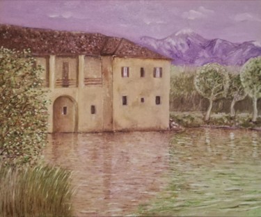 Malerei mit dem Titel "House on the lake" von Kiko Cristoni, Original-Kunstwerk, Öl