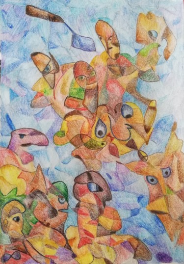 Рисунок под названием "Disgregazione" - Kiko Cristoni, Подлинное произведение искусства, Цветные карандаши Установлен на Дер…