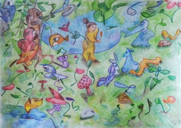 Tekening getiteld "jungle fairy tale" door Kiko Cristoni, Origineel Kunstwerk, Conté