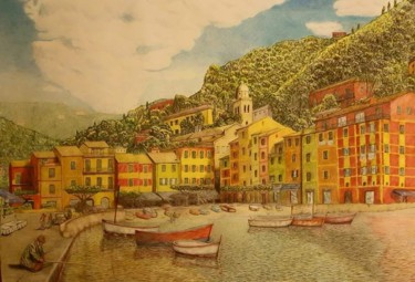 Dessin intitulée "Portofino" par Kiko Cristoni, Œuvre d'art originale, Conté