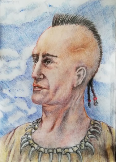 Disegno intitolato "The indian" da Kiko Cristoni, Opera d'arte originale, Matite colorate Montato su Pannello di legno