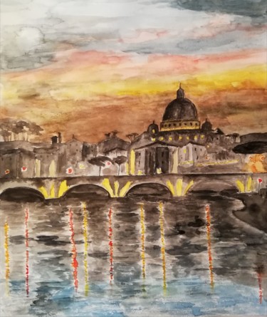 Painting titled "Rome" by Kiko Cristoni, Original Artwork, Watercolor
