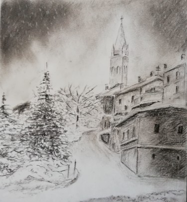 Dibujo titulada "La Nevicata" por Kiko Cristoni, Obra de arte original, Pastel